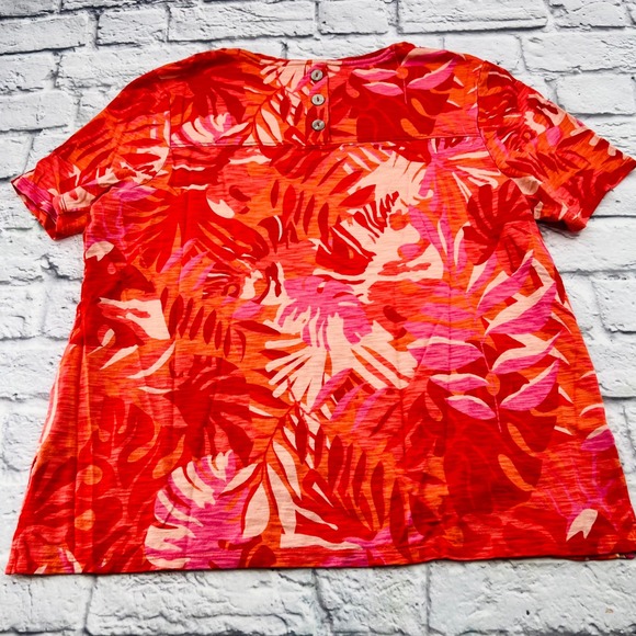 Chicos Pink Hawaiian Short Sleeve T Shirt Top Womens 2 Large Tropical Floral - Picture 10 of 10